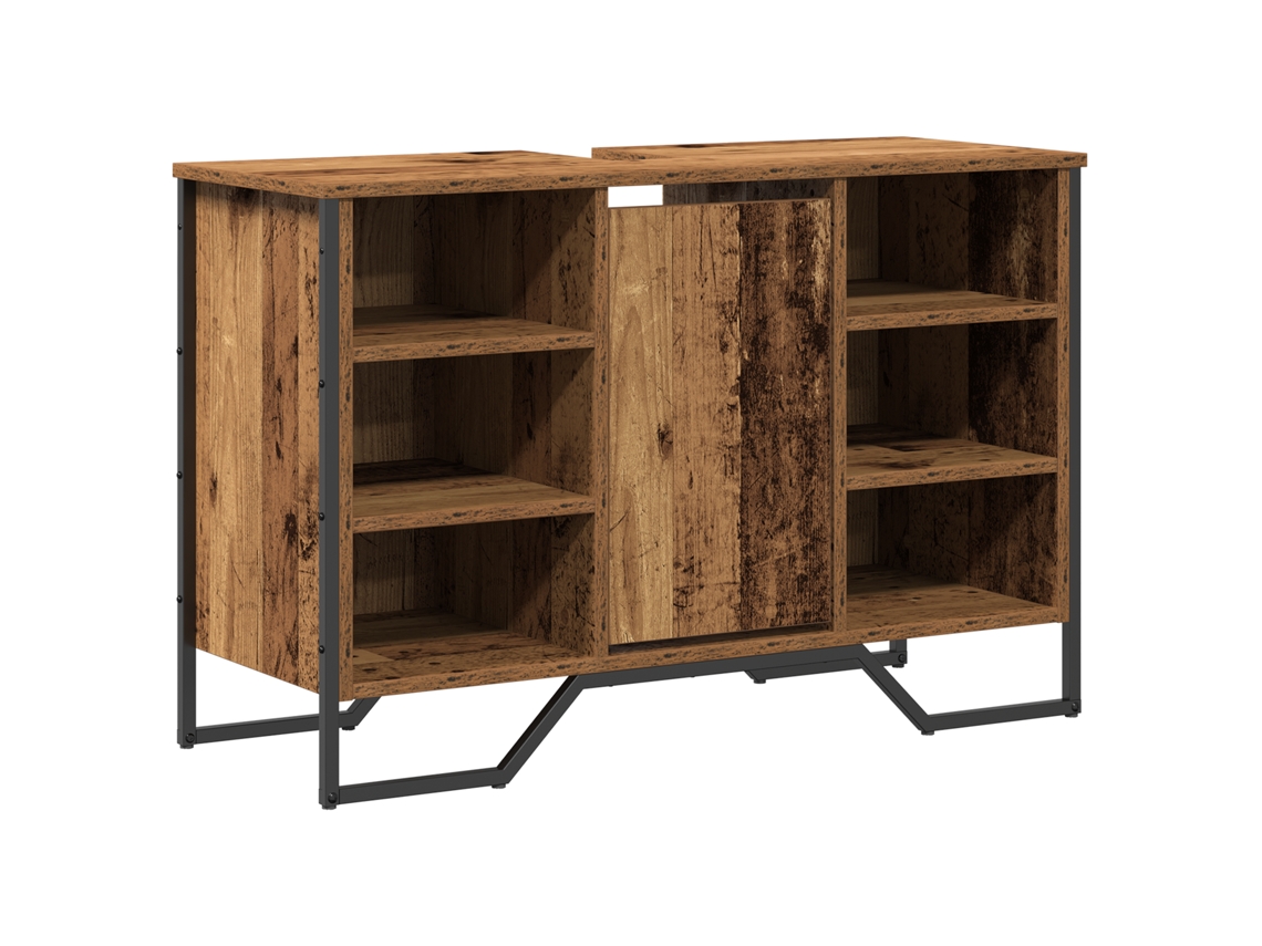 Gabinete De Lavabo De Baño Madera Antigua Madera De Ingeniería Vidaxl Marrón Madera Maciza Recuperada