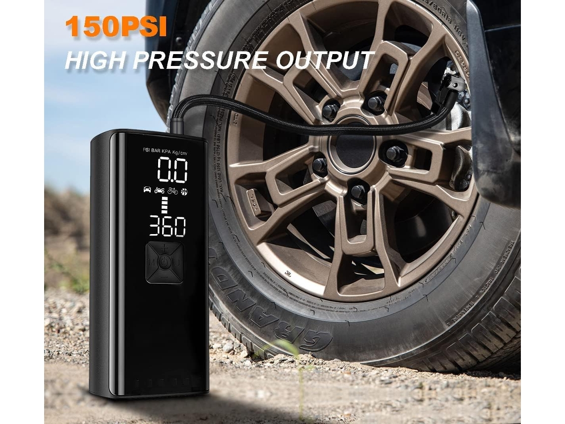Compresor de aire portátil para inflar neumáticos, inflador de neumáticos portátil de 150 PSI con batería de 8000 mAh, bomba de aire eléctrica de BISBISOUS
