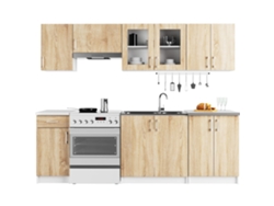 Conjunto De Muebles De Cocina Lima 2,4 M H720 Con Vitrina, Blanco Y Roble Sonoma