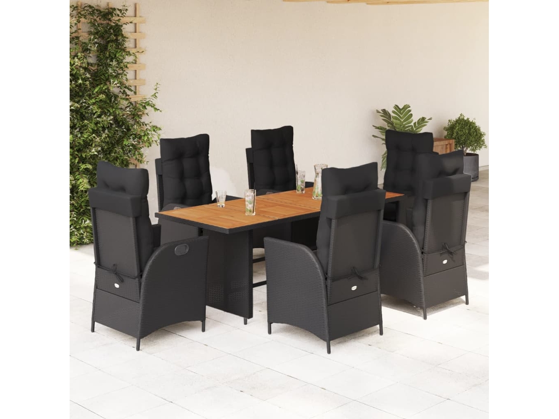 Juego de comedor de jardín de 7 piezas con cojines de mimbre negros de DKD Home Decor