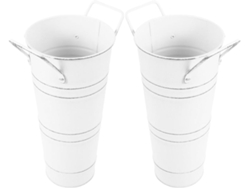 Juego De 2 Cubos De Flores Retro De Hierro Oxidado Blanco De 11 X 75 X 23 Cm Para Arreglos Florales.