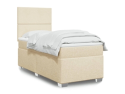 Cama Box Spring Con Colchón Tela Color Crema 90x200 Cm