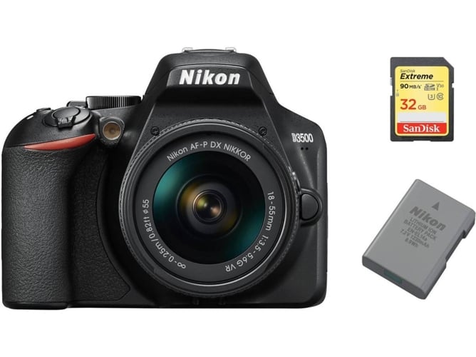 Kit Cámara Réflex NIKON D3500 AF-P 18-55mm F3.5-5.6G VR + 32GB SD + EN-EL14A