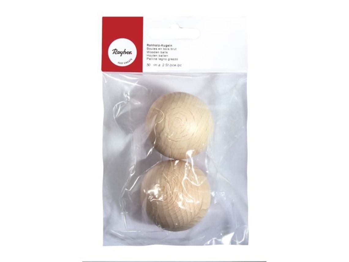 Bolas de madera ø 50 mm - Sin perforar - 2 piezas - Rayher Beige