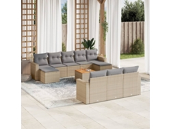 Conjunto de sofá de jardín de 11 piezas con cojines de mimbre beige, Dkd Home Decor