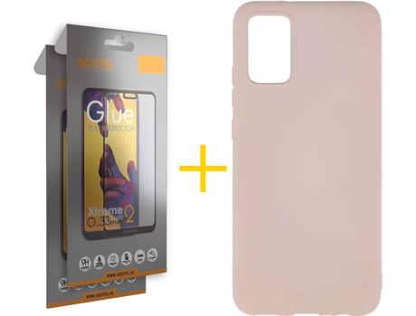 Kit Funda + Protector de Pantalla Samsung A02s ACCETEL Cristal Templado 3365 Rosa