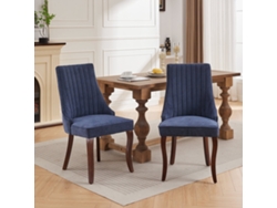 Juego de 2 sillas de comedor tapizadas en chenilla con respaldo acanalado y patas curvas de madera, azul, Mobrio