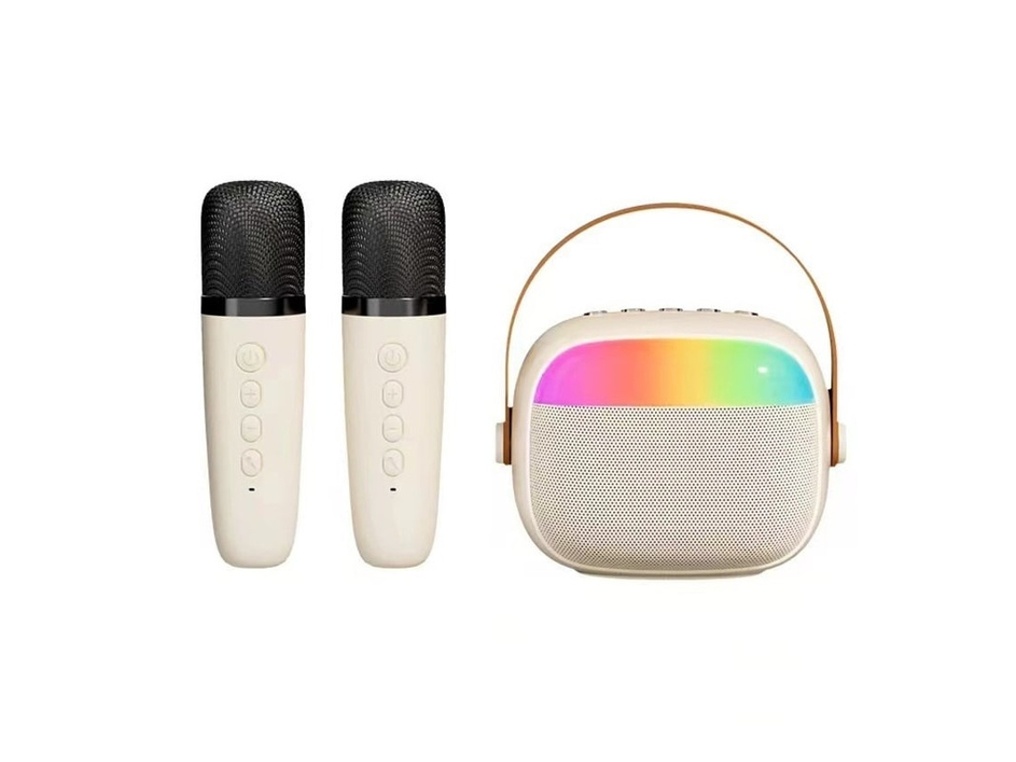Mini máquina de karaoke para niños y adultos, altavoz Bluetooth con 2 micrófonos inalámbricos y luz LED, adecuada para niñas y niños.