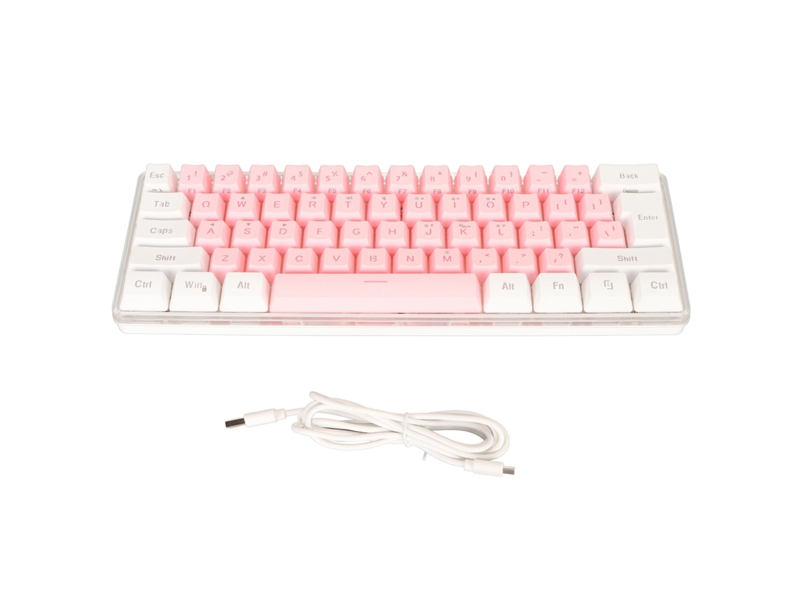 Teclado Para Gamers Con Cable, 60% Rgb, Mini, 61 Teclas, Compacto, Ergonómico, Para Gamers Y Oficina, Color Blanco Y Rosa.