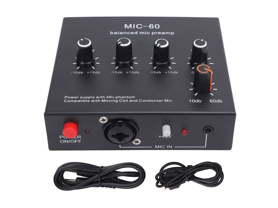Preamplificador De Micrófono Balanceado De 48 V Con Ganancia De 10-60 Db Para Estudio Y Transmisión En Vivo.