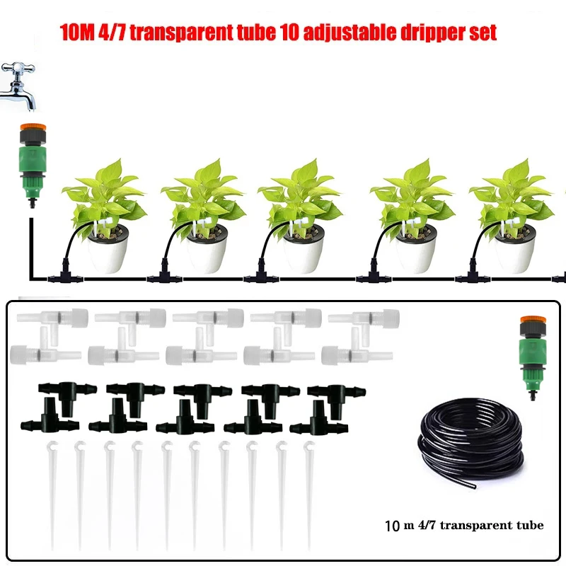 (manguera De 10 Metros, 10 Reguladores) Kit De Riego Por Goteo Para Jardín Para Plantas En Maceta, Manguera De 4/7 Mm