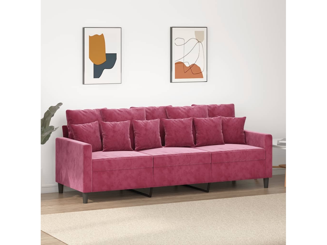 Sofá De 3 Plazas De Terciopelo Rojo Tinto 180 Cm