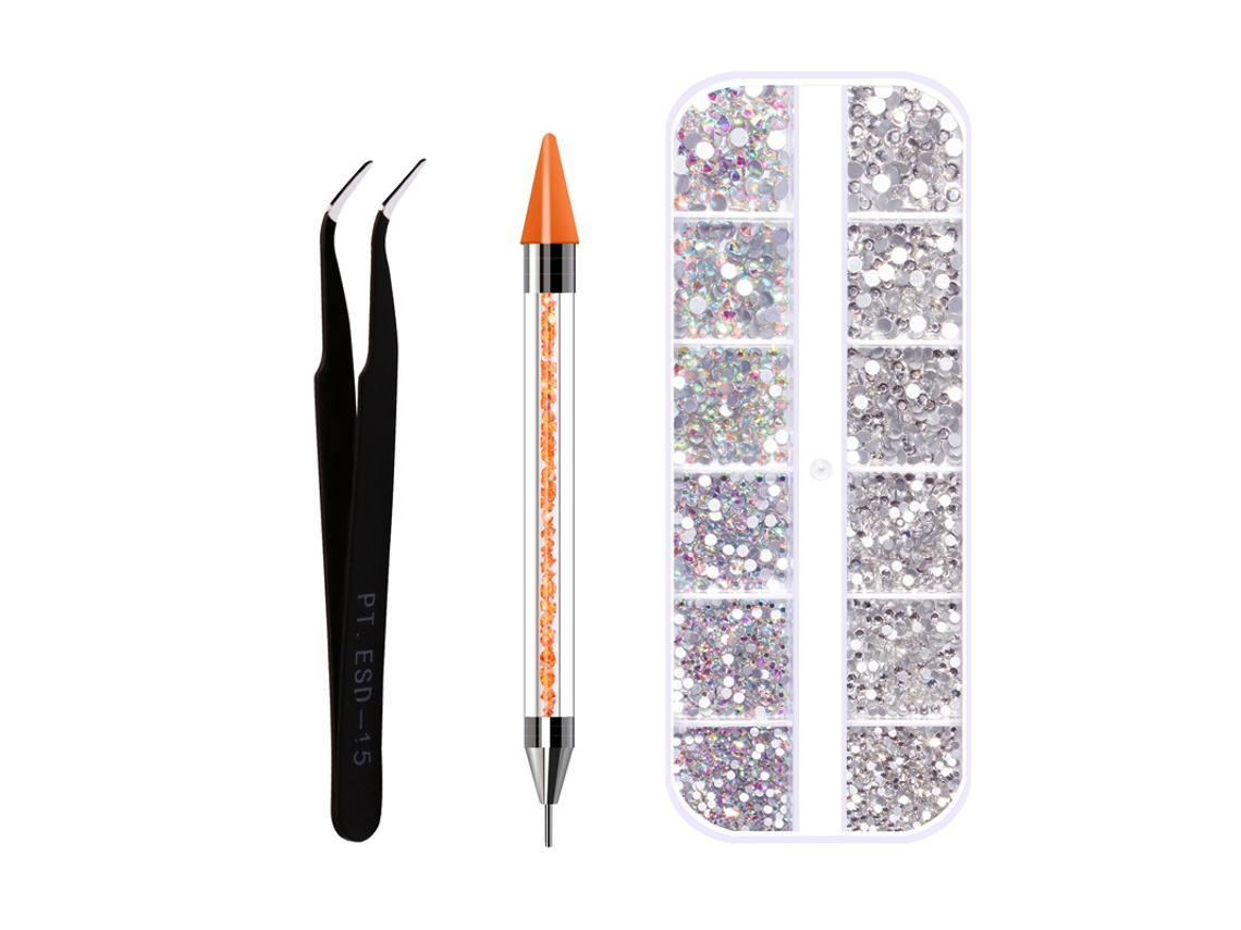 Juego de herramientas para manicura con diamantes de imitación, pinzas de doble punta para lápiz, color naranja, Yunzii
