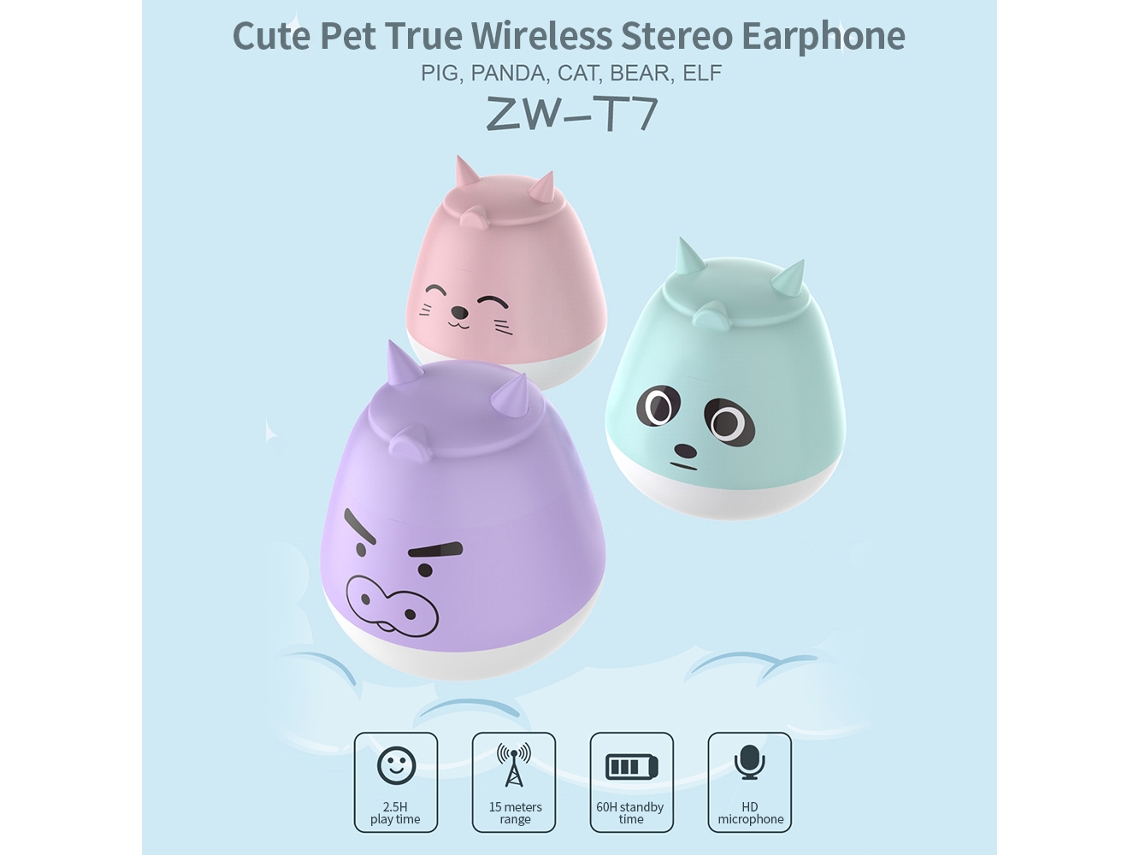 Auricular Inalámbrico Verdadero Bt Zw-t7 Mascota Linda Semi-intrauditivo Para Ios/android Blanco