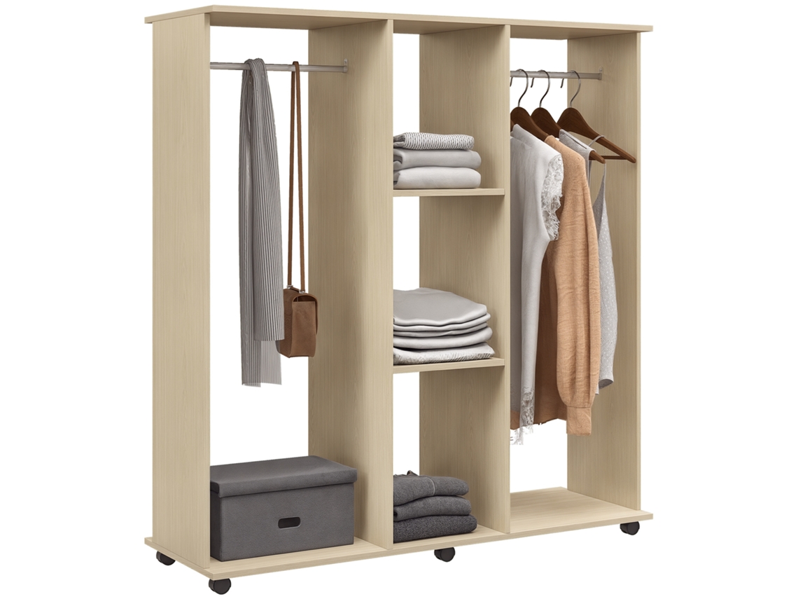 Armario Penderie Meuble de Rangement Móvil 6 Ruedas 120l X 40l X 128h Cm en Madera Natural OTROS