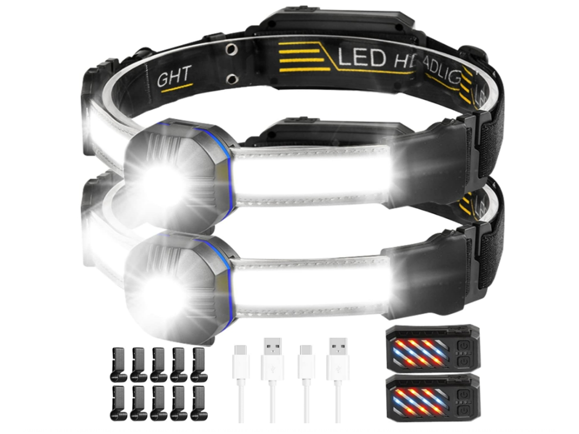 2 Unidades Szsmart Kxk-101 Led Linterna Frontal Recargable Impermeable Negro