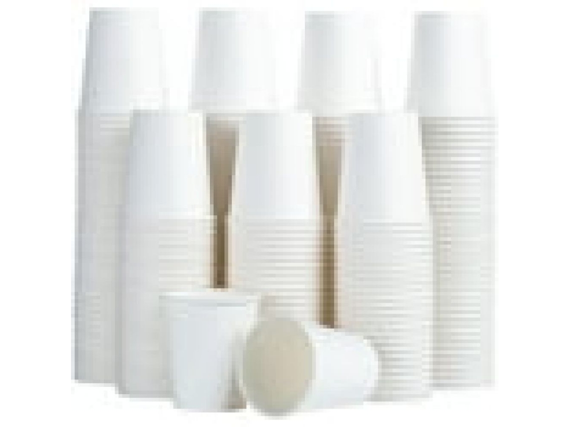 Vaso de papel desechable para bebidas frías y calientes, con revestimiento de polietileno y borde enrollado para mayor rigidez y resistencia.