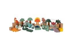Bloques de madera para construir un dinosaurio.