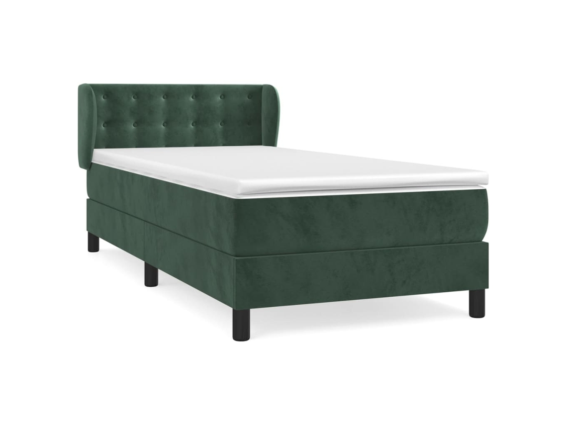 Maison Exclusive - Cama Box Spring Con Colchón Terciopelo Verde Oscuro 90x200 Cm