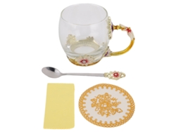Taza De Esmalte Hecha A Mano Con Asa, Cuchara Y Paño De Limpieza (320 Ml).