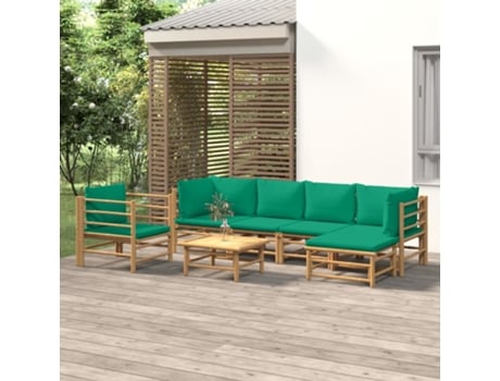 MAISON EXCLUSIVE Set de muebles de jardín 7 piezas bambú con cojines verde
