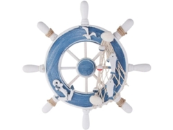 Timón de barco de madera hecho a mano, decoración náutica con elementos costeros para cualquier espacio con temática marina, azul claro y blanco, 1 pieza