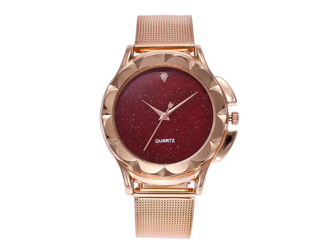 Reloj De Cuarzo Para Mujer Zhoulianfa Con Correa De Malla Y Esfera Redonda (rojo)