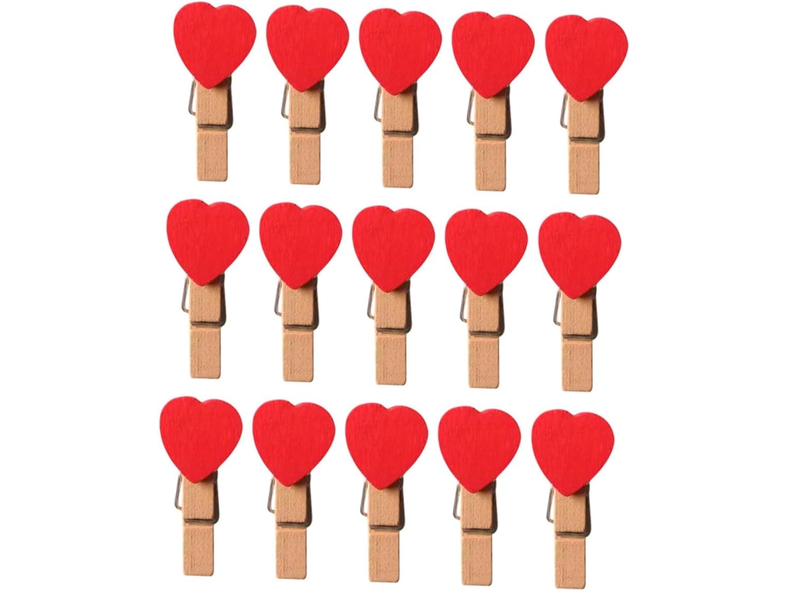 50 Pinzas Madera Forma Corazón Fotos Decorativas Bonitas Pared Creativas