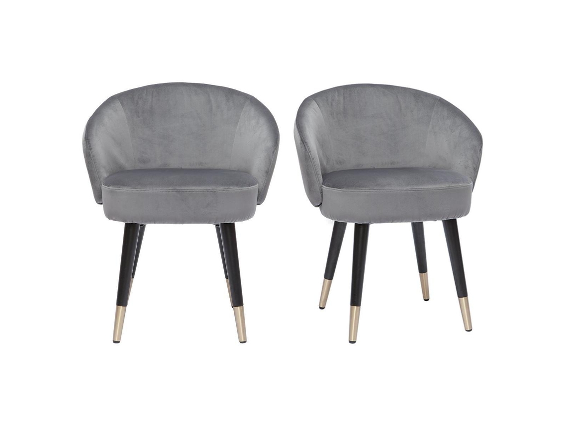 Conjunto de 2 cadeiras design em veludo cinza e pernas de metal preto Brizo MILIBOO