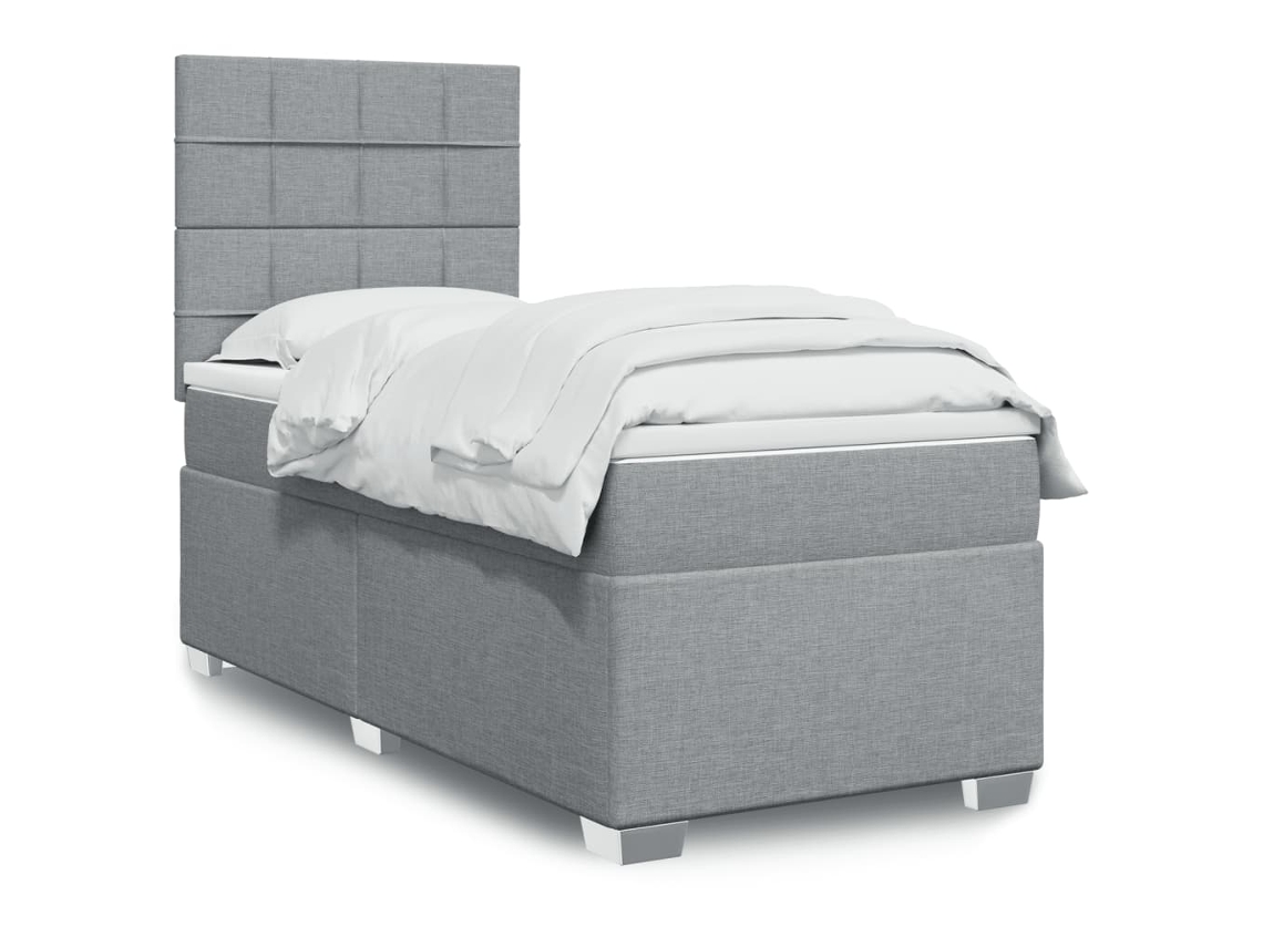 Cama box spring con colchón tela gris claro 90x190 cm