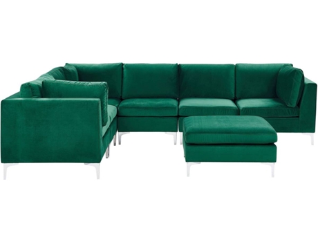 Sofá Rinconera con Reposapiés Evja Derecha (Verde - Terciopelo -255x340x84 cm)
