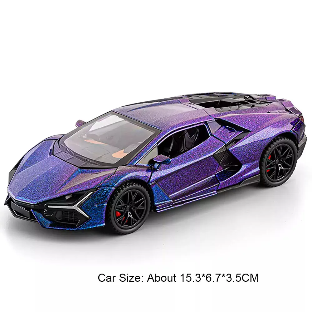 (revuelto Purple) 1:32 - Coche deportivo en miniatura, carrocería de aleación, neumáticos de goma, con efectos de sonido y luz.