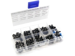 10 Valores 100 Piezas Conjunto Interruptores Táctiles Momentáneos Plástico Negro Caja Kit 50ma 12vdc