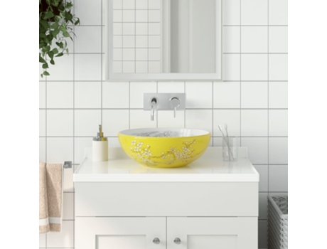 MAISON EXCLUSIVE Lavabo sobre encimera redondo cerámica blanco amarillo Φ41x14cm