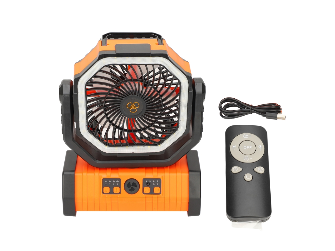 Ventilador Portátil Para Camping Con Luz Y Mando A Distancia, Recargable Por Usb De 20000 Ma, Para Techo De Tienda De Campaña - Naranja
