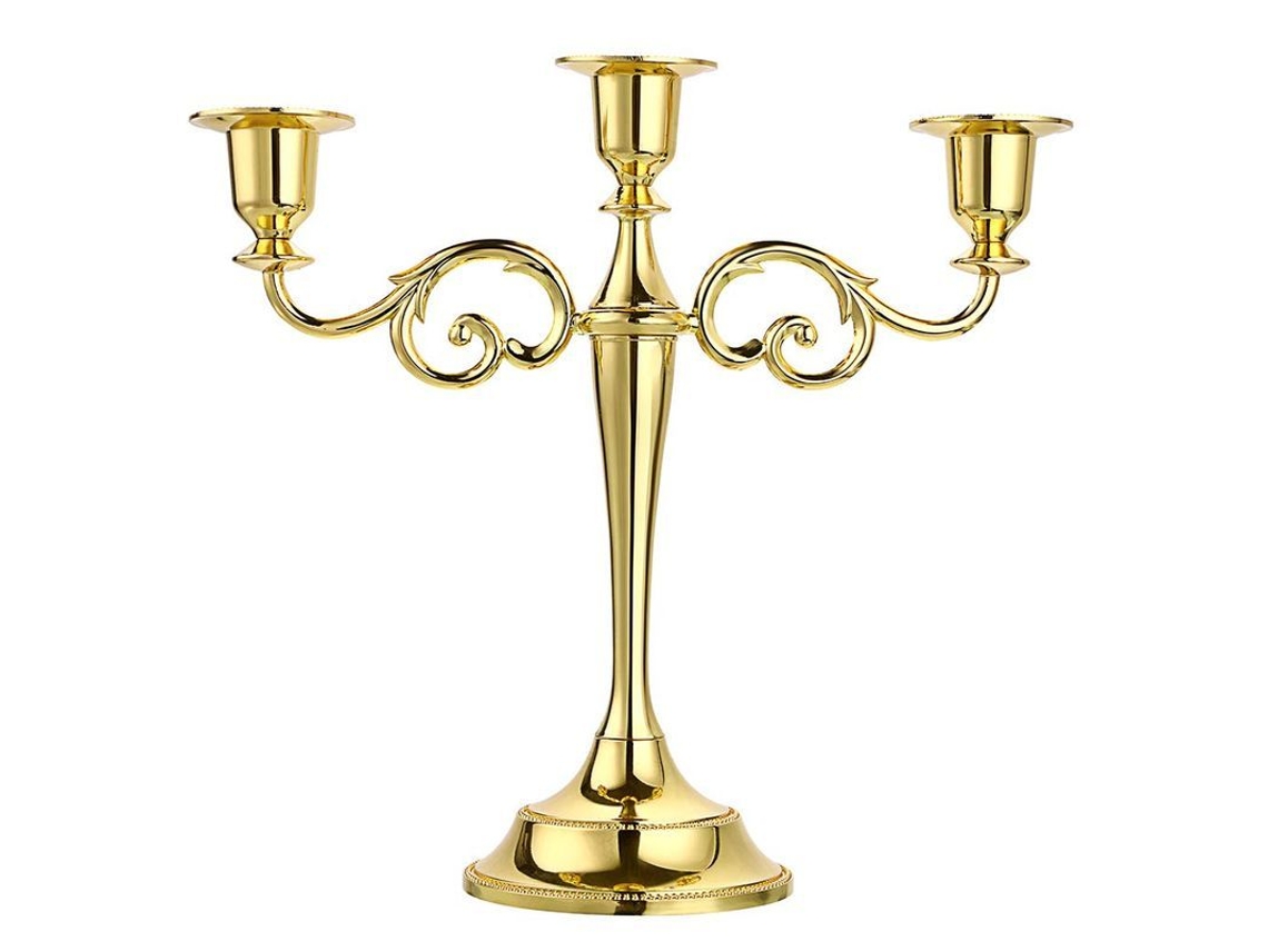 Candelabro Metálico De 3 Brazos Linjou Gold, Estilo Europeo Elegante, Ideal Para El Hogar Y Eventos.