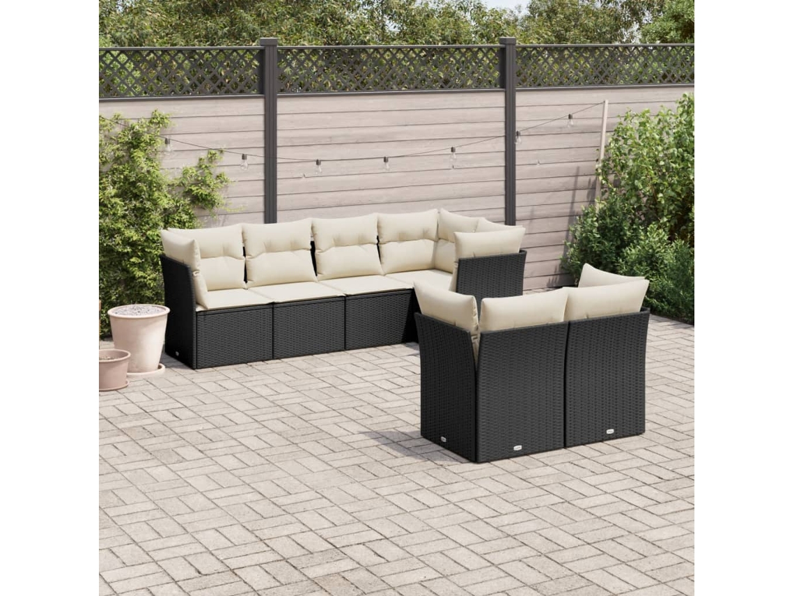 Conjunto de sofá de jardín de 7 piezas con cojines de mimbre negro de DKD Home Decor