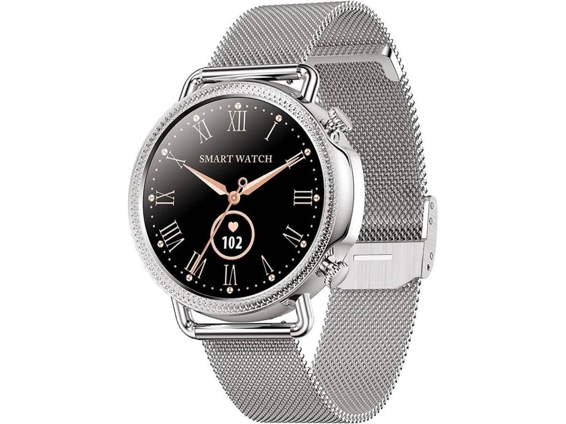 Reloj inteligente redondo de 1,28 pulgadas con monitor de actividad física, resistente al agua, con lectura de SMS y WhatsApp, para hombres y mujeres, Android e iOS, color plateado, Yizhood