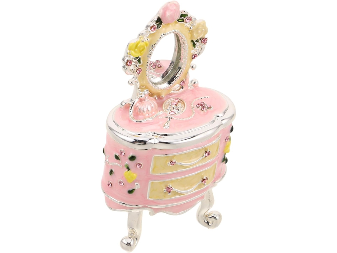 Caja Organizadora De Joyería De Esmalte Pirata Con Espejo Decorativo, Pequeño Cofre Del Tesoro De Cerámica Rosa