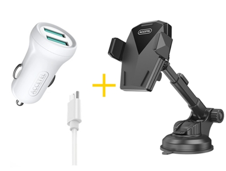 Pack Cargador de Auto ACCETEL A1 Plus Blanco/Negro