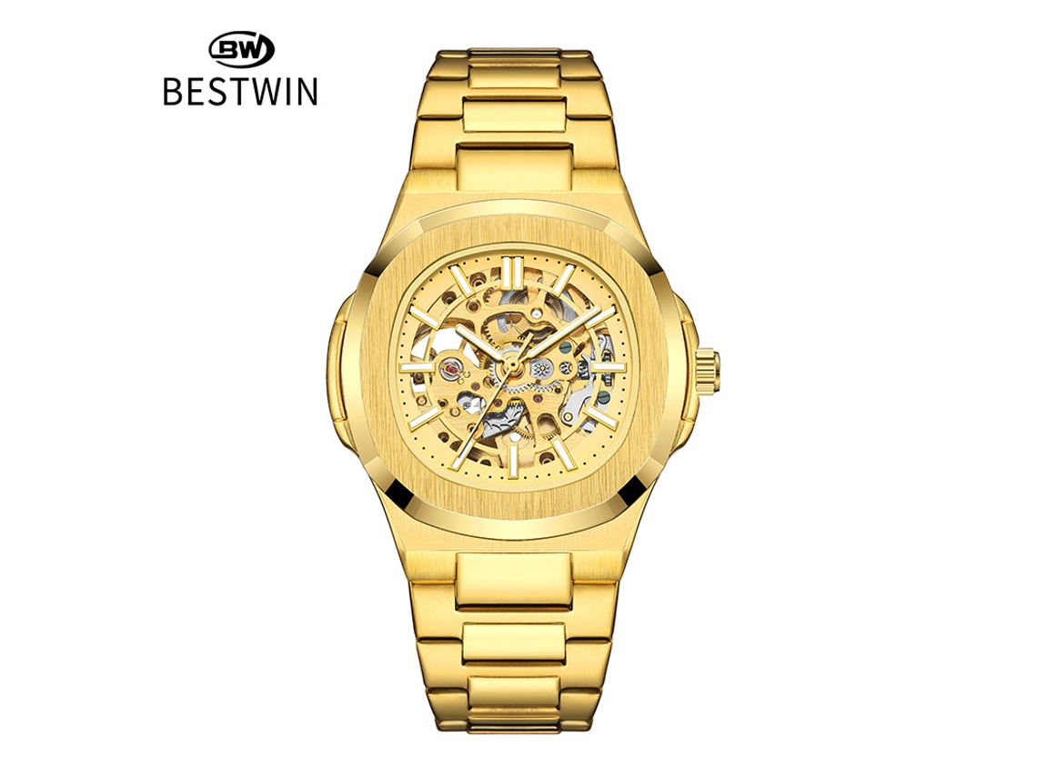 Reloj Mecánico Luminoso Esqueletizado De Doble Cara Para Hombre (oro)