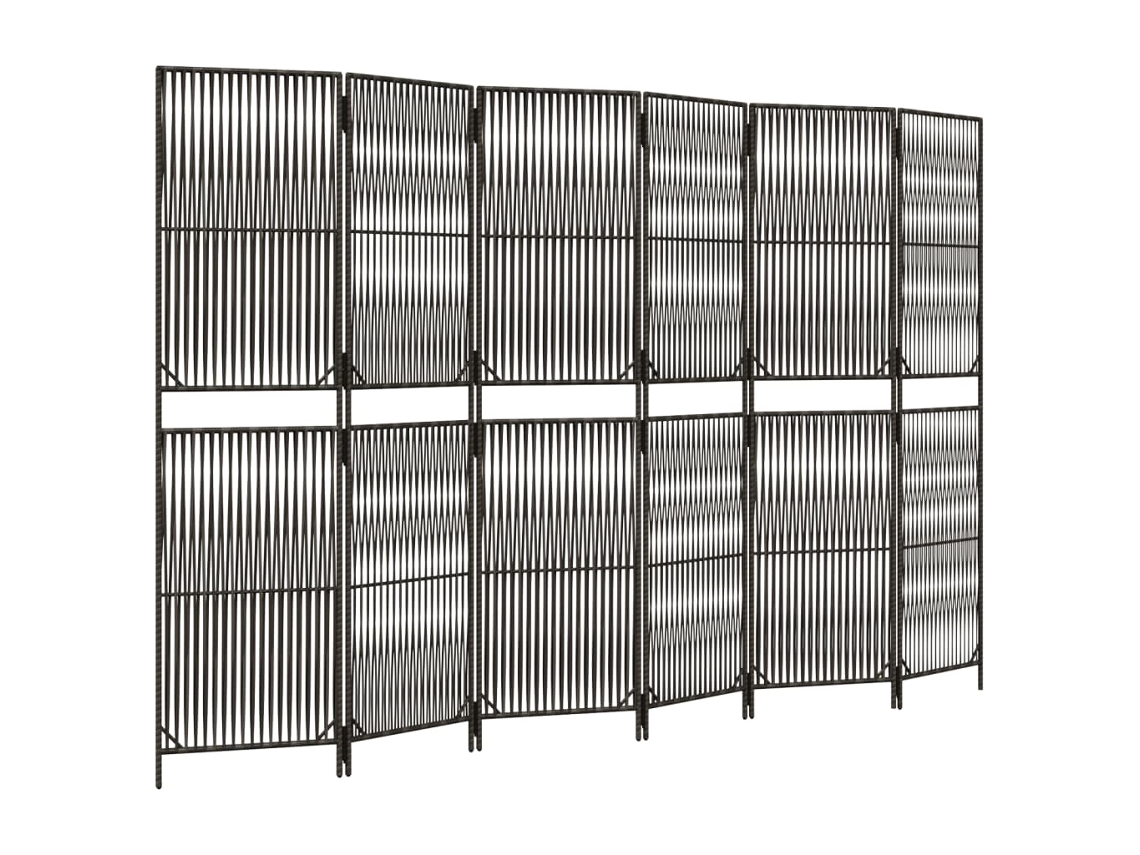 Biombo separador de ambientes, 6 paneles en resina tejida gris y acero Dec031079