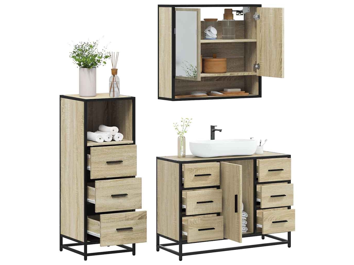 Juego de muebles de baño de 3 piezas Derivatives Oak Wood Sonoma Wsd20128 Lovely Home