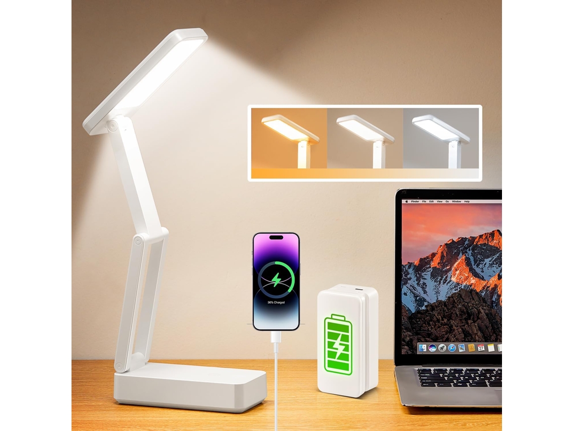 Lámpara Mesa Inalámbrica Recargable 6000 Mah, Luz 3 Colores, Temporizador Usb