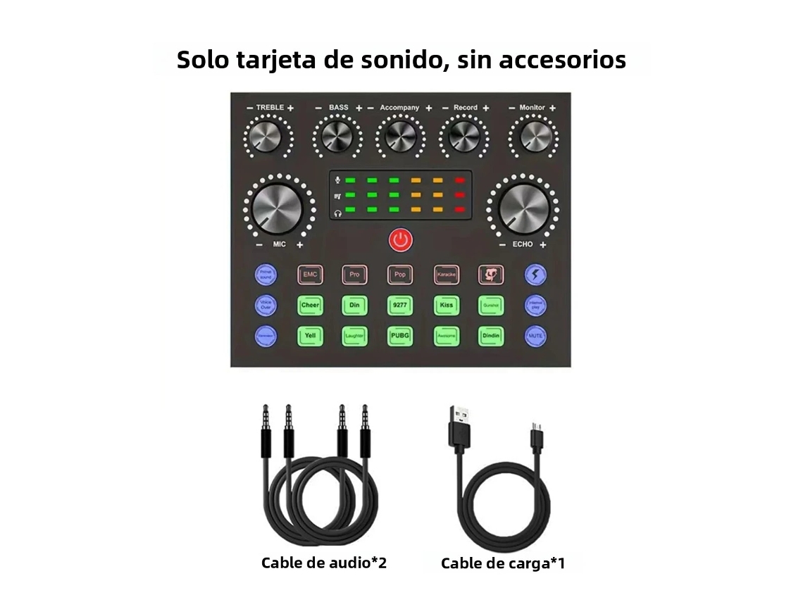 Tarjeta de sonido para transmisión en vivo con kit de micrófono, ideal para podcasts, grabaciones y transmisiones en vivo. Mdug (solo tarjeta de sonido).