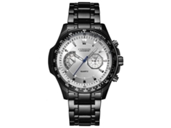 Reloj De Pulsera De Acero Empresarial Cuarzo Impermeable Para Hombres Acero Inoxidable Negro Blanco