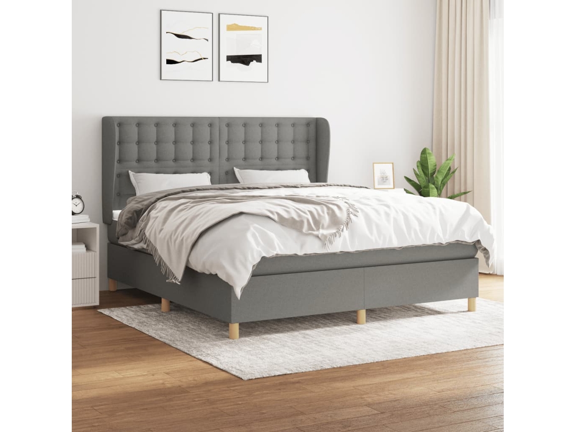 Cama Box Spring Con Colchón Tela Gris Oscuro 160x200 Cm