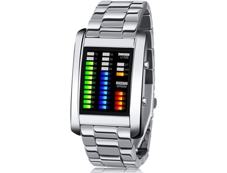 VEANXIN Populares relojes de pulsera deportivos con tiempo binario digital LED para hombres-Plata