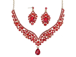 2026-juego De Joyería De Cristal Collar Choker Pendientes Gota Para Mujer Con Piedras Strass Rojo