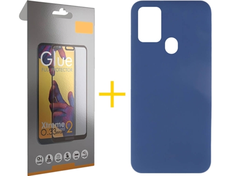 Funda y Protector de Vidrio 1x Samsung Galaxy A21s SKYHE Silicona Líquida Azul